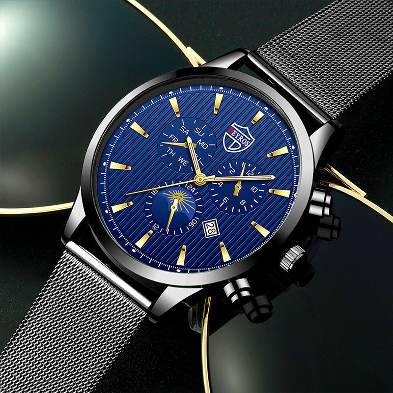 Men's Calendar Watch Business Stainless Steel Luminous Quartz Wrist Watch Abysaz Kollectionz