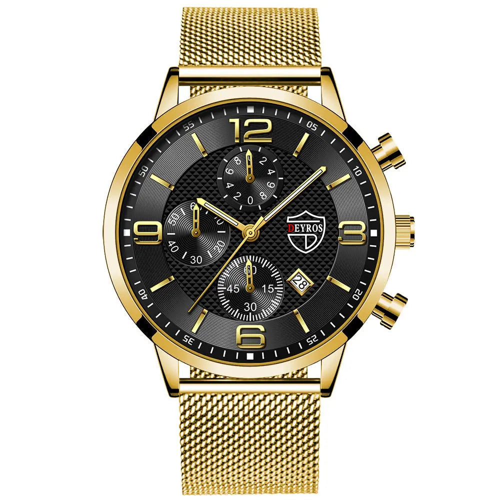 Men's Calendar Watch Business Stainless Steel Luminous Quartz Wrist Watch - Abysaz Kollectionz