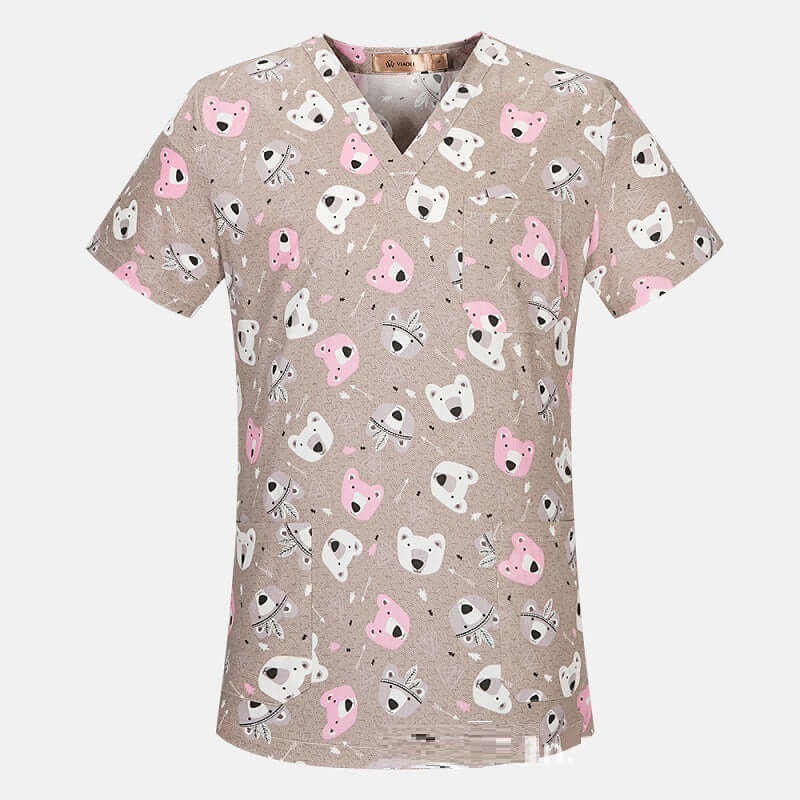 Men's And Women's V-neck Printed Surgical Clothes, Hand Washing Clothes, Work Clothes, Short Sleeves - Abysaz Kollectionz