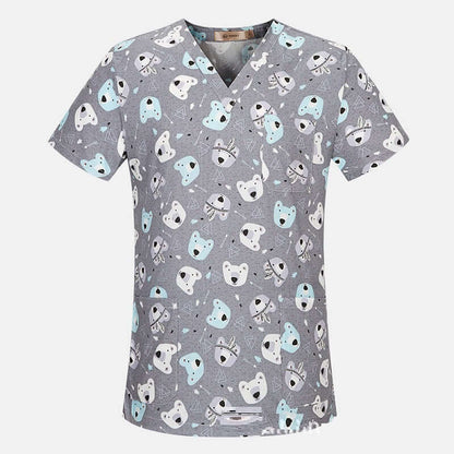 Men's And Women's V-neck Printed Surgical Clothes, Hand Washing Clothes, Work Clothes, Short Sleeves Abysaz Kollectionz
