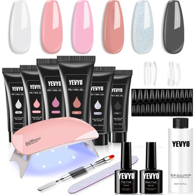 6 PCS Poly Gel Nail Kit With UV Lamp, Nail Brush And Nail Forms Top Base Coat Builder Nails Art Tools Abysaz Kollectionz