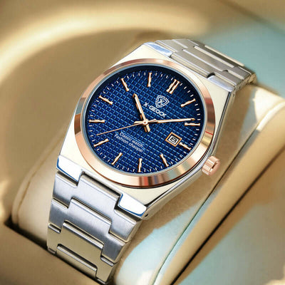 Men's Watch Quartz Simple Fashion Wrist Watch Steel Belt Waterproof Calendar Genuine Goods Abysaz Kollectionz