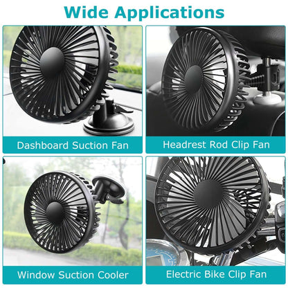 Abysaz Kollectionz 1Pc Car Cooling Fan Portable Rotatable USB Vehicle Fan Backseat Clip Fan Dashboard Window Suction Fan For SUV RV Pickup With 3 Speeds - Abysaz Kollectionz