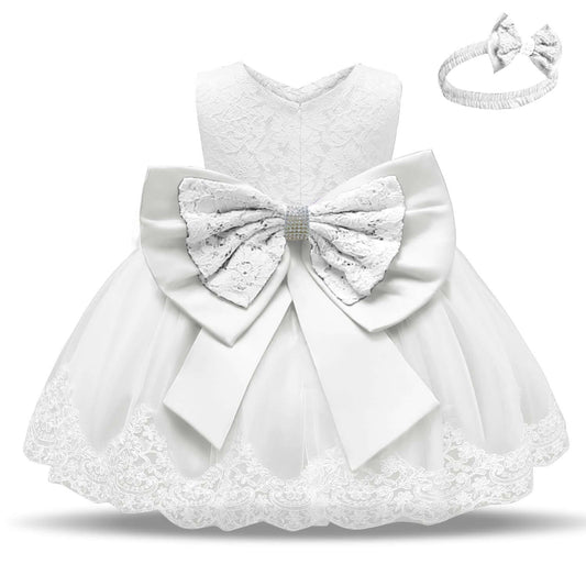 Baby Girls White Baptism Dress Newborn Princess Birthday Wear Toddler Flower Christening Ball Gown Kids Dresses for Girls 12 24M Abysaz Kollectionz