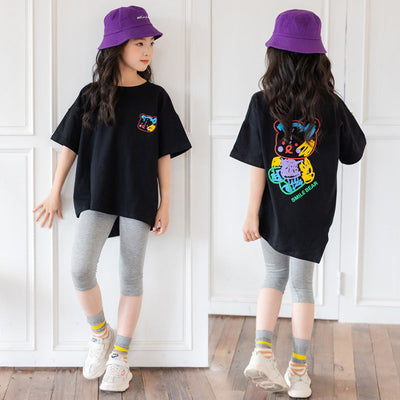 Cartoon Irregular Top Short-sleeved Half-sleeve Big Kids' Trendy Clothes Abysaz Kollectionz