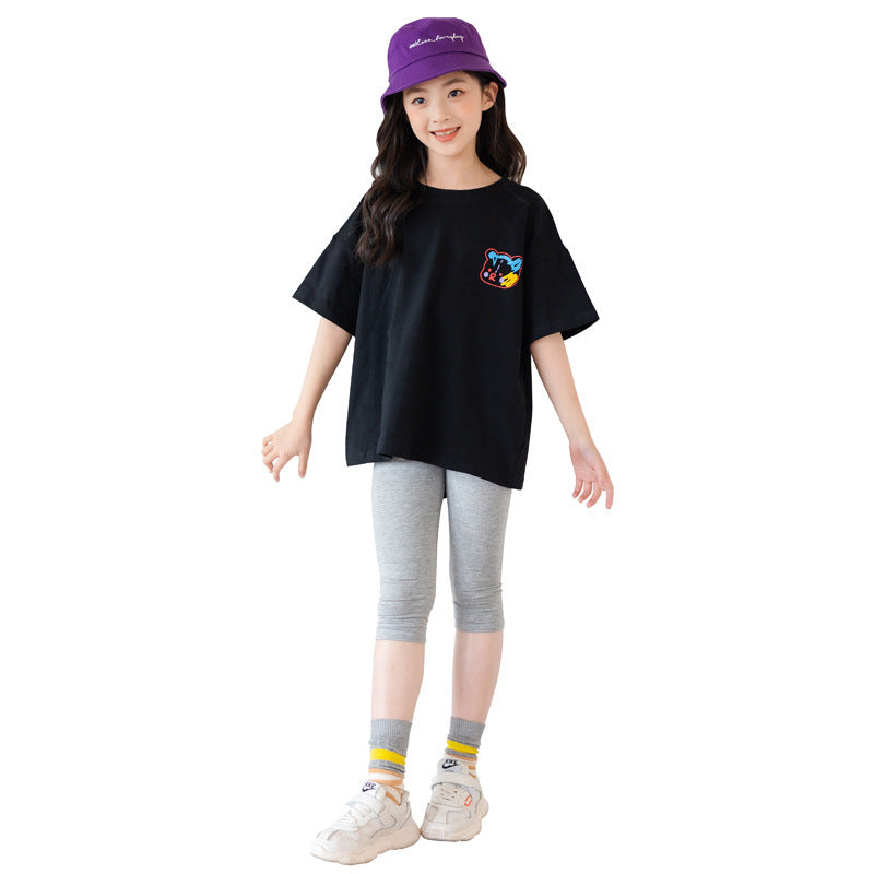 Cartoon Irregular Top Short-sleeved Half-sleeve Big Kids' Trendy Clothes Abysaz Kollectionz