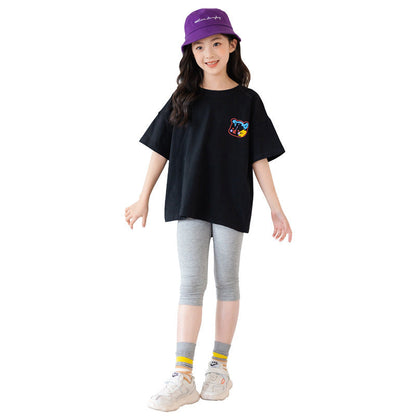 Cartoon Irregular Top Short-sleeved Half-sleeve Big Kids' Trendy Clothes Abysaz Kollectionz