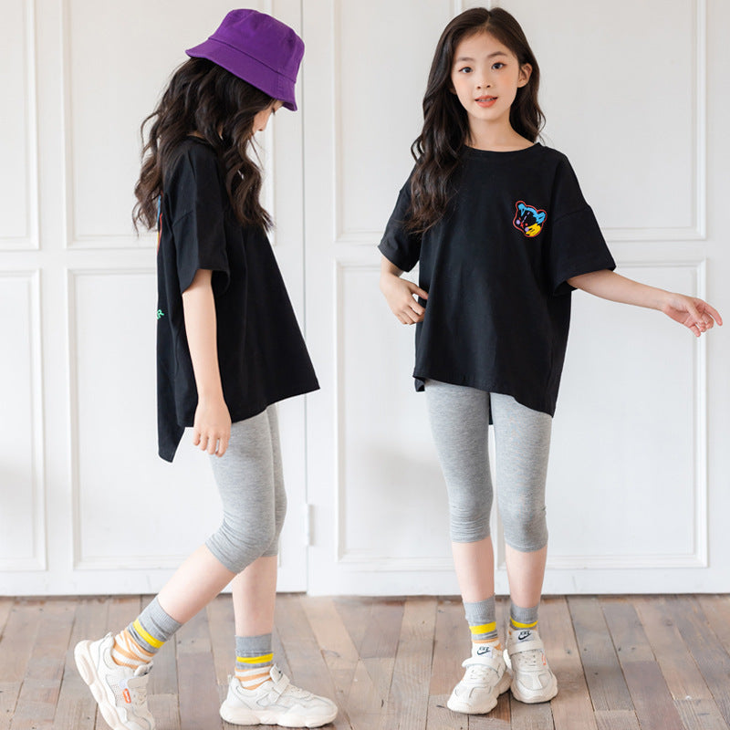 Cartoon Irregular Top Short-sleeved Half-sleeve Big Kids' Trendy Clothes - Abysaz Kollectionz