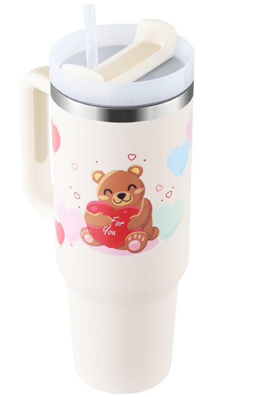 40 Oz Tumbler With Handle Straw Insulated, Stainless Steel Spill Proof Vacuum Coffee Cup Tumbler With Lid Tapered Mug Gifts For Valentine Lover Suitable For Car Gym Office Travel Abysaz Kollectionz
