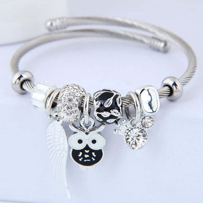 Abysaz Kollectionz DIY Beaded Owl Angel Wings Pendant Stainless Steel Bracelet - Abysaz Kollectionz
