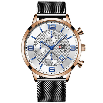 Men's Calendar Watch Business Stainless Steel Luminous Quartz Wrist Watch - Abysaz Kollectionz