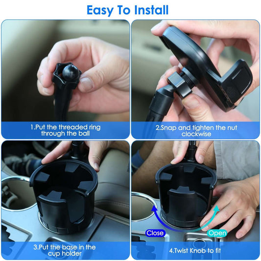 Abysaz Kollectionz 1Pc 2 In 1 Car Cup Phone Holder Automotive Drink Holder With 360 Degree Rotating Gooseneck Phone Mount Adjustable Base Fit For Most Phones Cups Vehicles Abysaz Kollectionz