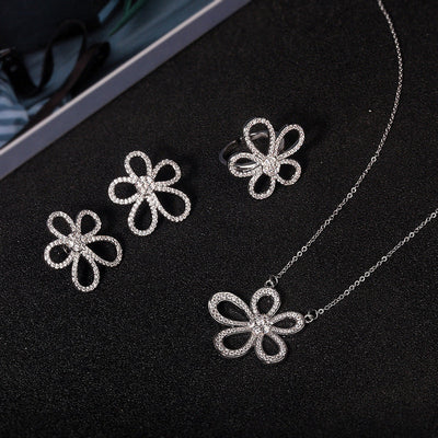 S925 Sterling Silver Five Petal Jewellery Set Abysaz Kollectionz