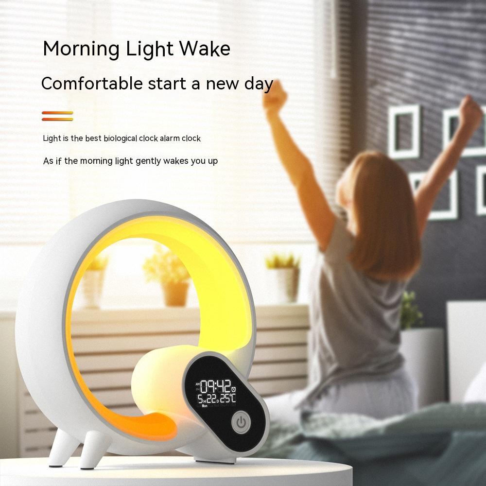 Creative Q Light Analog Sunrise Digital Display Alarm Clock Bluetooth Audio Intelligent Wake-up Q Colorful Atmosphere Light Abysaz Kollectionz