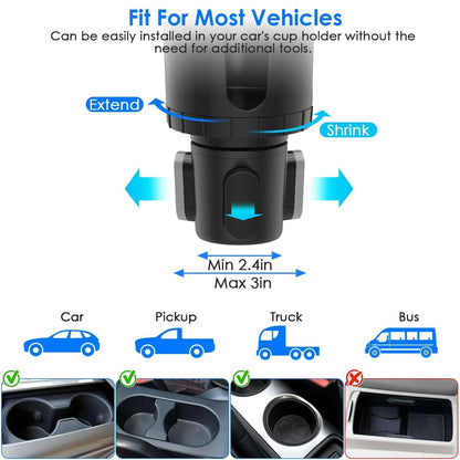 Abysaz Kollectionz 1Pc 2 In 1 Car Cup Phone Holder Automotive Drink Holder With 360 Degree Rotating Gooseneck Phone Mount Adjustable Base Fit For Most Phones Cups Vehicles - Abysaz Kollectionz