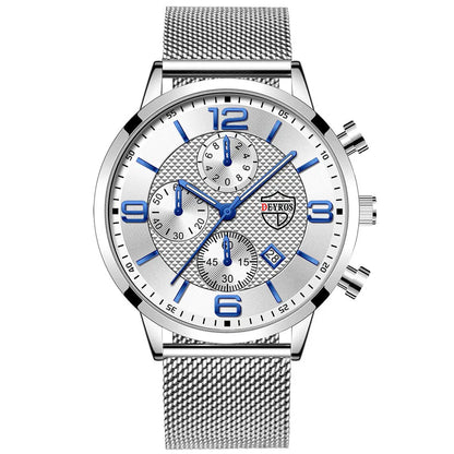 Men's Calendar Watch Business Stainless Steel Luminous Quartz Wrist Watch - Abysaz Kollectionz