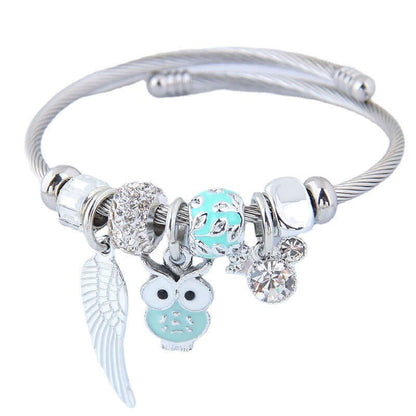 Abysaz Kollectionz DIY Beaded Owl Angel Wings Pendant Stainless Steel Bracelet Abysaz Kollectionz