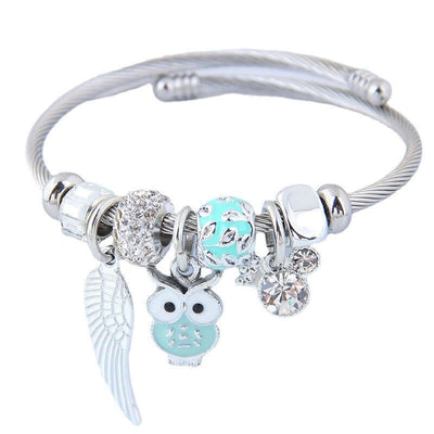 Abysaz Kollectionz DIY Beaded Owl Angel Wings Pendant Stainless Steel Bracelet Abysaz Kollectionz