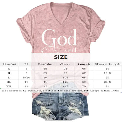 Women Summer Casual V-Neck "God" Letter Print Short Sleeves