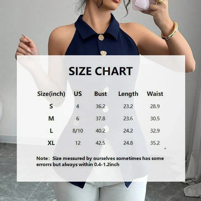 Women Elegant Fit Solid Sleeveless Tank Top - Button Front Lapel Top