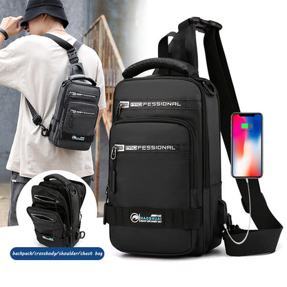 Multifunction Bags For Men Nylon Backpack Crossbody Shoulder Bag With USB Charging Port Chest Bags Pack Abysaz Kollectionz