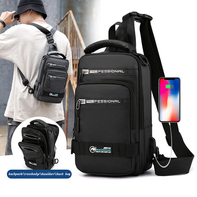 Multifunction Bags For Men Nylon Backpack Crossbody Shoulder Bag With USB Charging Port Chest Bags Pack Abysaz Kollectionz