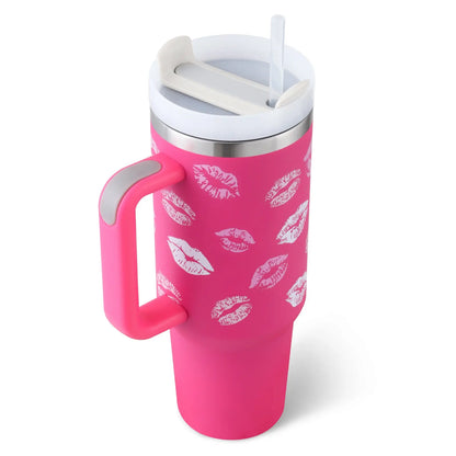 40 Oz Tumbler With Handle Straw Insulated, Stainless Steel Spill Proof Vacuum Coffee Cup Tumbler With Lid Tapered Mug Gifts For Valentine Lover Suitable For Car Gym Office Travel - Abysaz Kollectionz