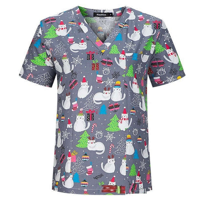 Men's And Women's V-neck Printed Surgical Clothes, Hand Washing Clothes, Work Clothes, Short Sleeves - Abysaz Kollectionz