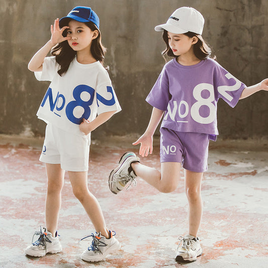 Loose Children's Wear Girl Short-sleeved Big Kids Sports Two-piece Suit Abysaz Kollectionz