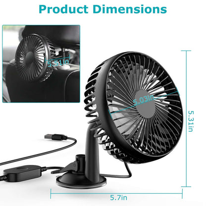 Abysaz Kollectionz 1Pc Car Cooling Fan Portable Rotatable USB Vehicle Fan Backseat Clip Fan Dashboard Window Suction Fan For SUV RV Pickup With 3 Speeds - Abysaz Kollectionz