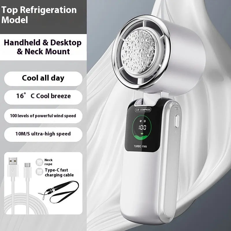 New Ice Pack High-Speed Handheld Eletirc Fan Speed Adjustable Folding Mini Fan Portable Outdoor Hanging Neck Small Fan - Abysaz Kollectionz