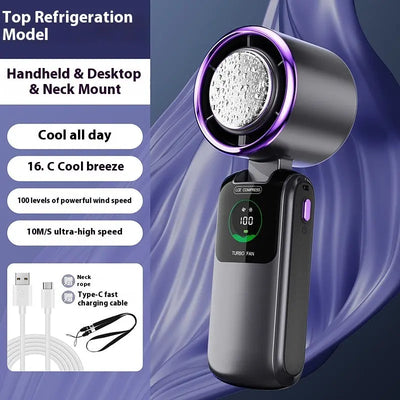 New Ice Pack High-Speed Handheld Eletirc Fan Speed Adjustable Folding Mini Fan Portable Outdoor Hanging Neck Small Fan - Abysaz Kollectionz