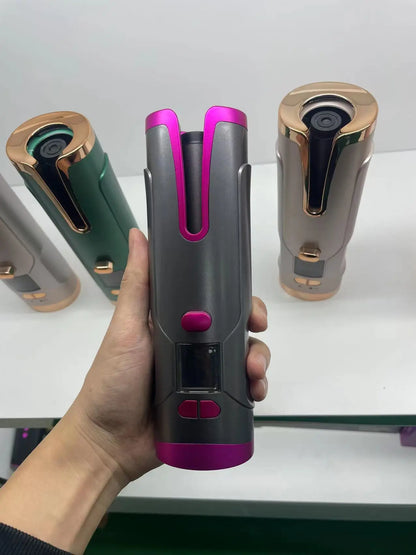 Rechargeable Automatic Hair Curler Women Portable Hair Curling Iron LCD Display Ceramic Curly Rotating Curling Wave Styer - Abysaz Kollectionz