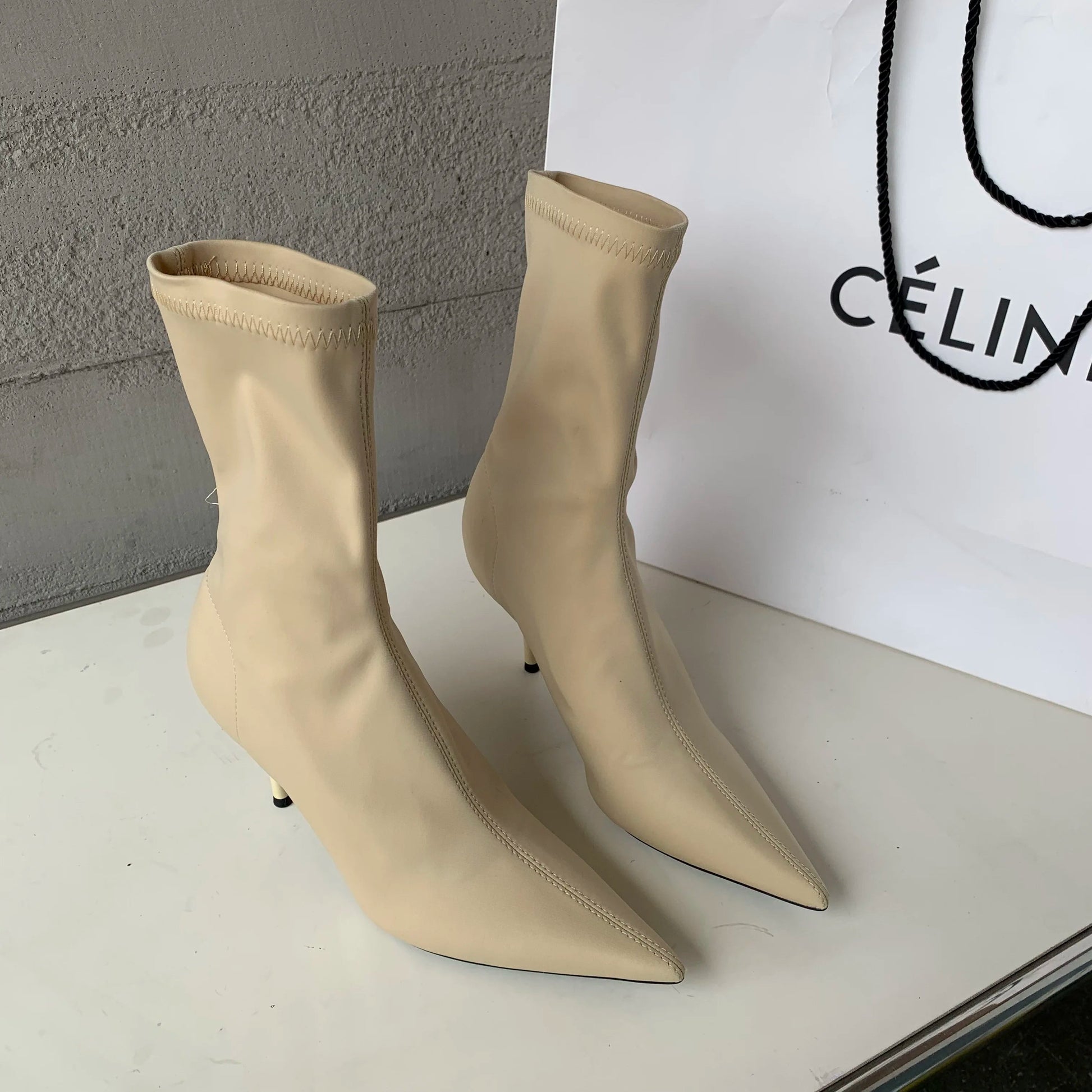 Eilyken 2025 New Spring Autumn Stretch Fabric Women Ankle Boots Sexy Pointed Toe High Heels Fashion Female Socks Pumps Shoes Abysaz Kollectionz