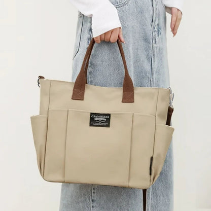 Urban Minimalist Female Student Large Capacity Commuting Horizontal Canvas Single Shoulder Diagonal Cross Portable Tote Bag Abysaz Kollectionz