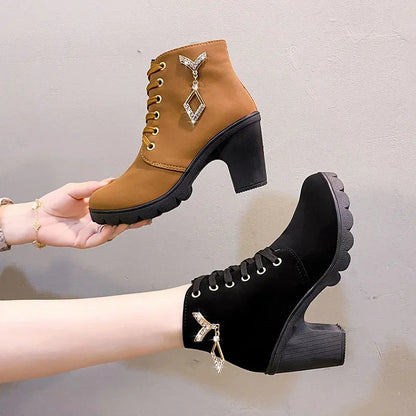 Comemore 2023 New Women Shoes Lace Up Ankle Boots Zapatos Mujer Fashion High Heels Ladies Casual Spring Pumps Platform Heel 42 Abysaz Kollectionz