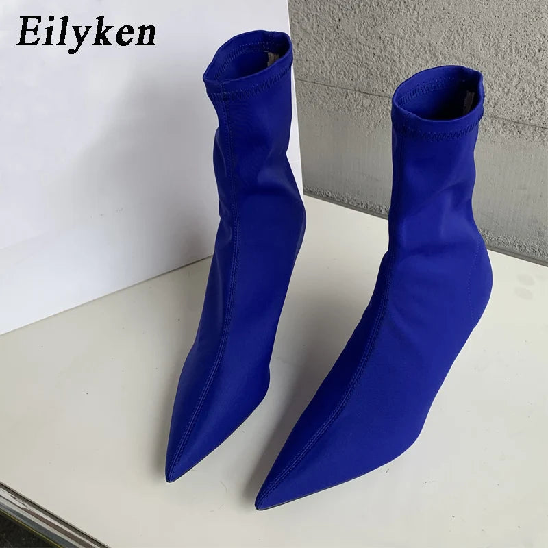 Eilyken 2025 New Spring Autumn Stretch Fabric Women Ankle Boots Sexy Pointed Toe High Heels Fashion Female Socks Pumps Shoes Abysaz Kollectionz
