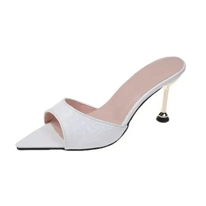 Snake Print Strappy Mule Women Thin High Heels Slippers Sandals Pointed Peep Toe Slides Party Flip Flops Shoes Abysaz Kollectionz