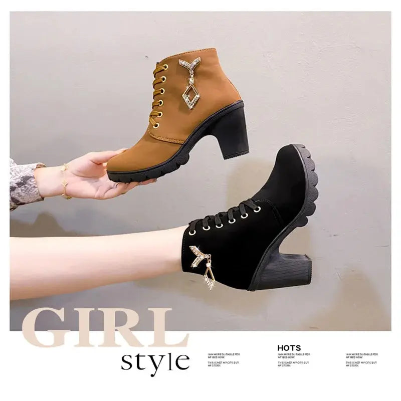 Comemore 2023 New Women Shoes Lace Up Ankle Boots Zapatos Mujer Fashion High Heels Ladies Casual Spring Pumps Platform Heel 42 - Abysaz Kollectionz