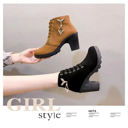 Comemore 2023 New Women Shoes Lace Up Ankle Boots Zapatos Mujer Fashion High Heels Ladies Casual Spring Pumps Platform Heel 42 - Abysaz Kollectionz