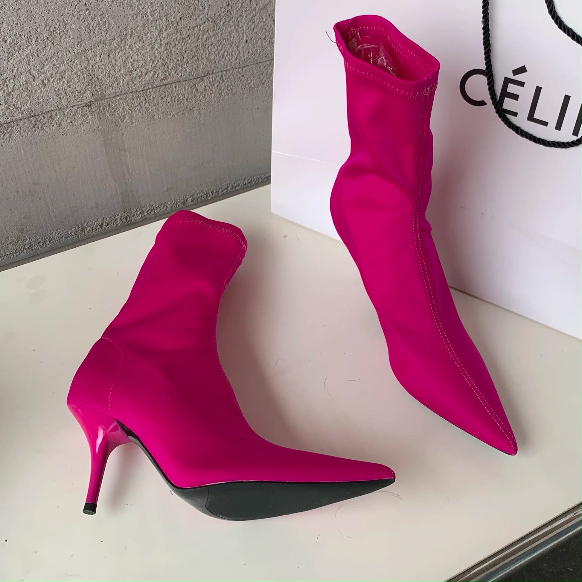 Eilyken 2025 New Spring Autumn Stretch Fabric Women Ankle Boots Sexy Pointed Toe High Heels Fashion Female Socks Pumps Shoes Abysaz Kollectionz