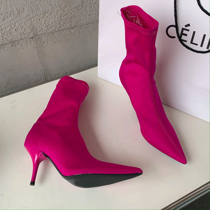 Eilyken 2025 New Spring Autumn Stretch Fabric Women Ankle Boots Sexy Pointed Toe High Heels Fashion Female Socks Pumps Shoes Abysaz Kollectionz