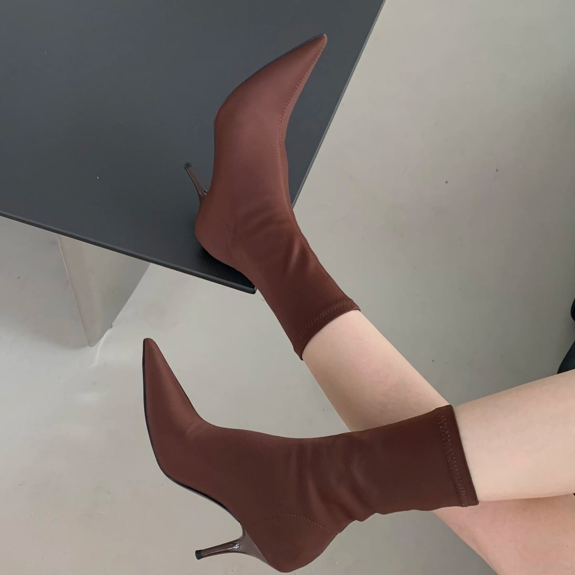 Eilyken 2025 New Spring Autumn Stretch Fabric Women Ankle Boots Sexy Pointed Toe High Heels Fashion Female Socks Pumps Shoes Abysaz Kollectionz