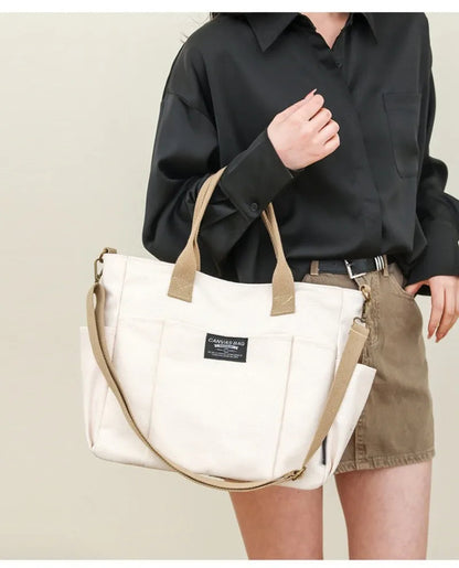 Urban Minimalist Female Student Large Capacity Commuting Horizontal Canvas Single Shoulder Diagonal Cross Portable Tote Bag Abysaz Kollectionz