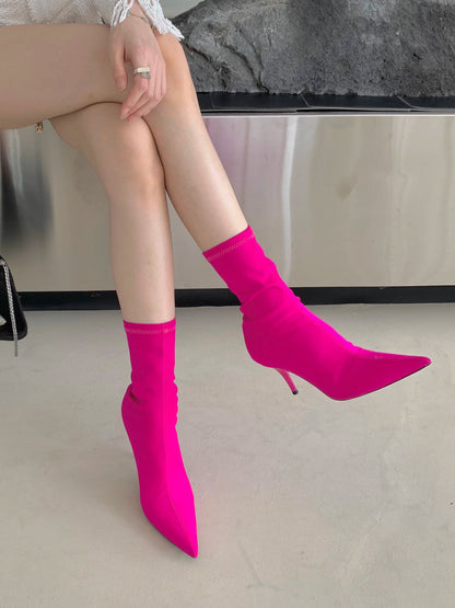 Eilyken 2025 New Spring Autumn Stretch Fabric Women Ankle Boots Sexy Pointed Toe High Heels Fashion Female Socks Pumps Shoes Abysaz Kollectionz