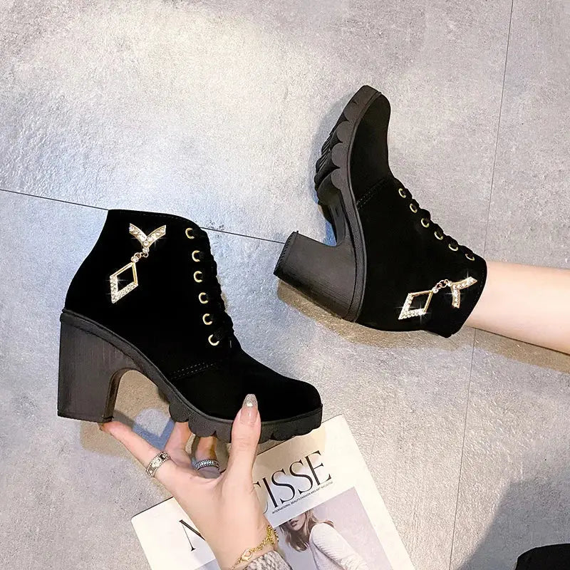 Comemore 2023 New Women Shoes Lace Up Ankle Boots Zapatos Mujer Fashion High Heels Ladies Casual Spring Pumps Platform Heel 42 - Abysaz Kollectionz