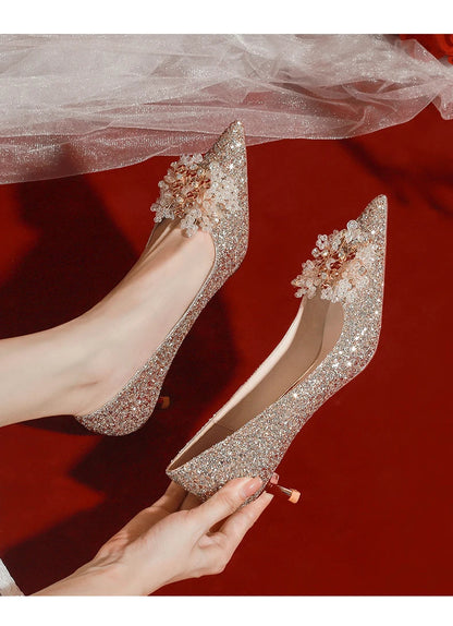 Golden Wedding Shoes Wedding Bridal Shoes Bridesmaid Crystal Shoes Celebrity Stiletto Women Shoes High Heels Shoes for Women Abysaz Kollectionz