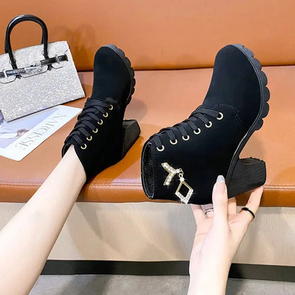 Comemore 2023 New Women Shoes Lace Up Ankle Boots Zapatos Mujer Fashion High Heels Ladies Casual Spring Pumps Platform Heel 42 - Abysaz Kollectionz