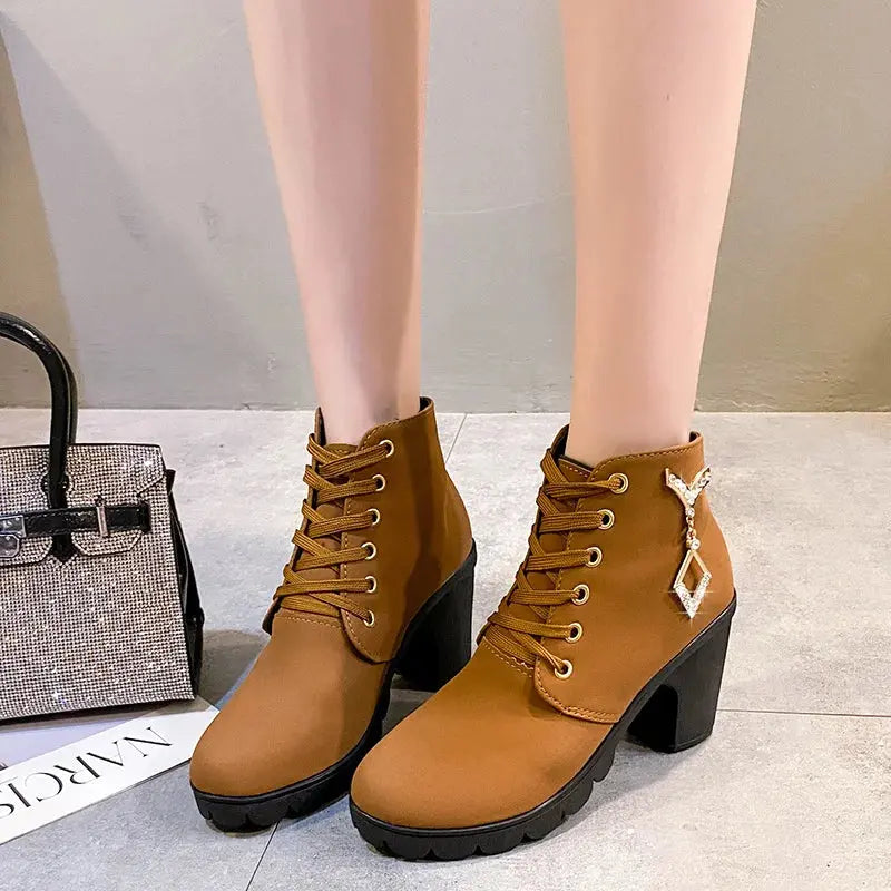 Comemore 2023 New Women Shoes Lace Up Ankle Boots Zapatos Mujer Fashion High Heels Ladies Casual Spring Pumps Platform Heel 42 - Abysaz Kollectionz