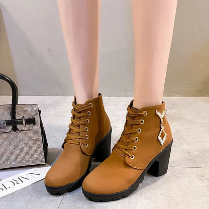 Comemore 2023 New Women Shoes Lace Up Ankle Boots Zapatos Mujer Fashion High Heels Ladies Casual Spring Pumps Platform Heel 42 - Abysaz Kollectionz